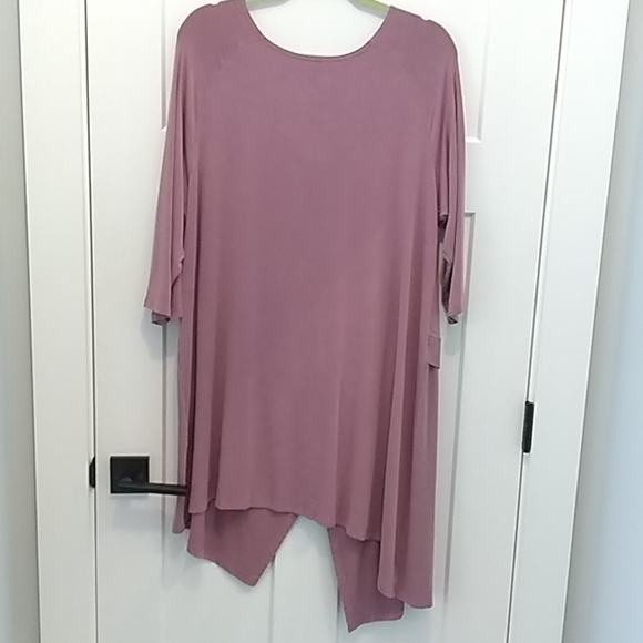 3/4 Sleeve Tunic with an Asymmetrical Hemline, Soft Pink, Size 1X - Picture 3 of 6
